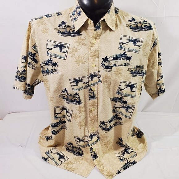 Kocal Men’s Island Hawaiian VTG Cars Print Button Down Cotton Shirt – Size Large - Picture 12 of 13